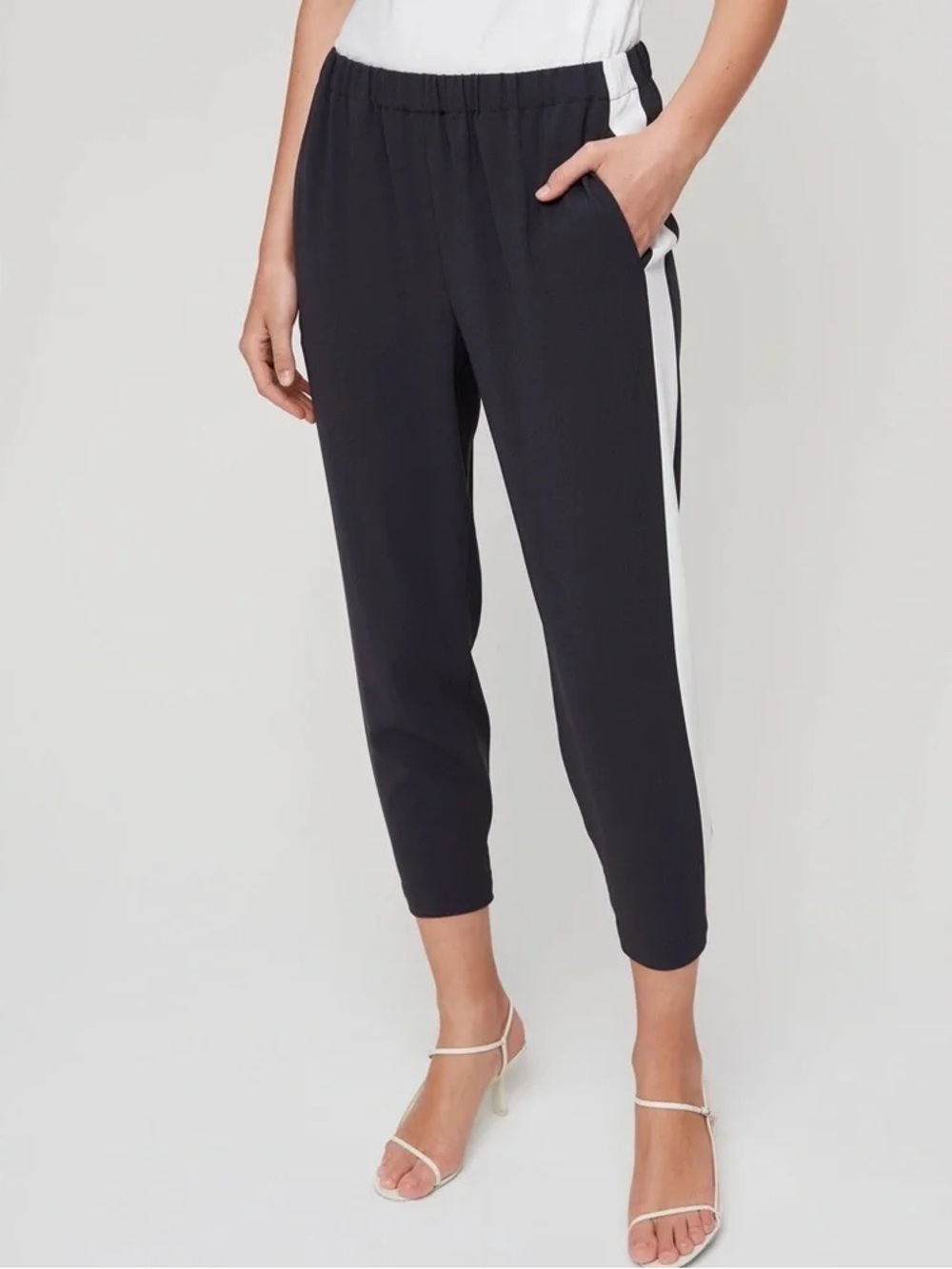 Babaton Black Track Pants with Pale Pink Side Stripes